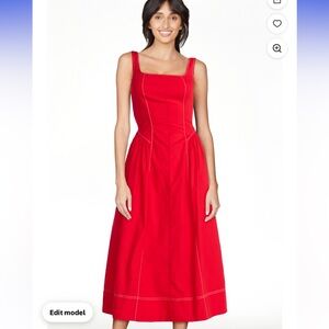 Square-Neck Midi Dress in Red